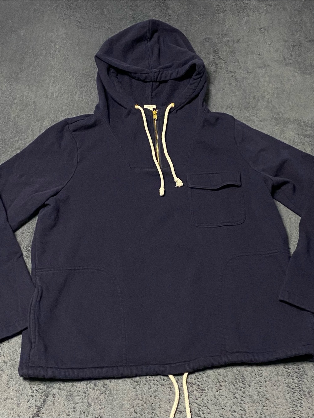 J Crew Hoodie Sweatshirt Womens M Blue 1/4 Zip Pullover Snap Pocket Nautical
